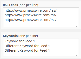 Setup for 1 RSS feed with multiple keywords.